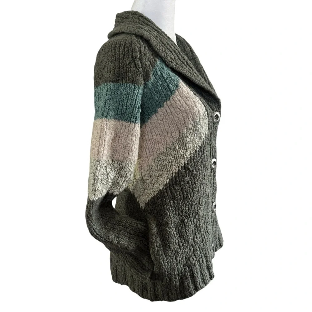 Free People Chunky Knit Shawl Collar Geometric Cardigan Sweater